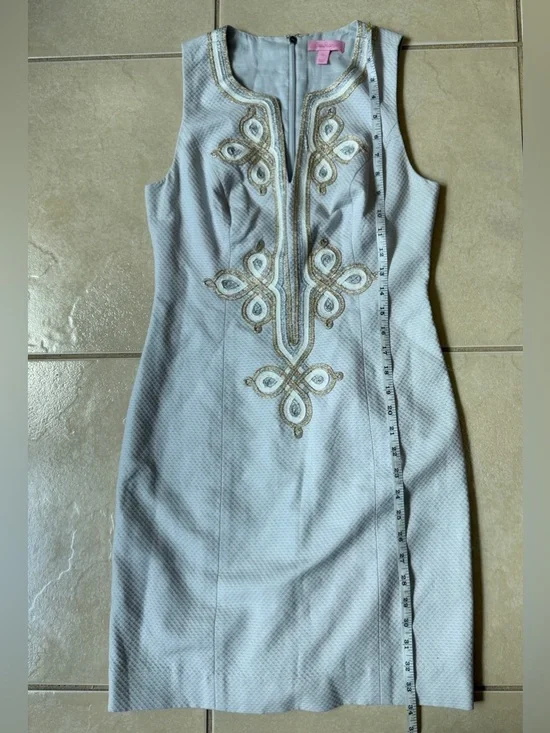 Lilly Pulitzer Mila Seaside Gray Mixed Metal Soutache Shift Dress 00 XXS - Picture 9 of 14